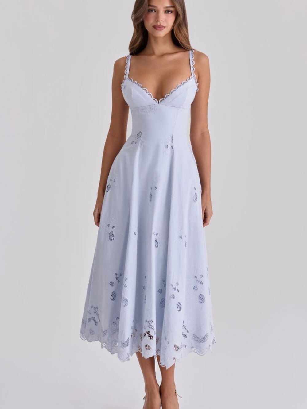 House of CB Bluebell Lace + Cotton Broderie Anglais Midi Sundress - Picture 4 of 9